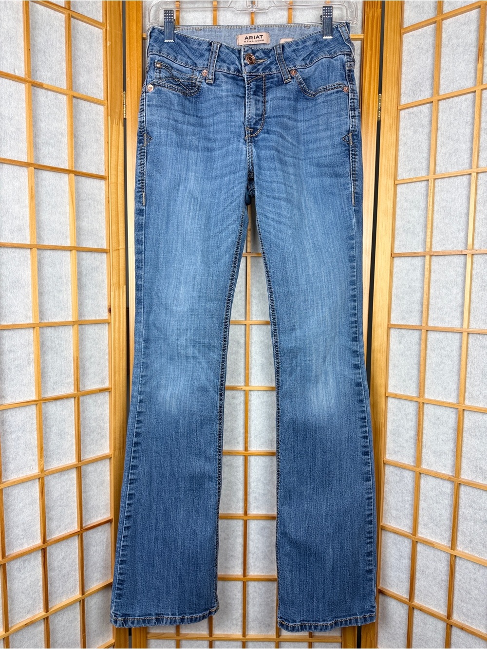 Ariat REAL Denim Womens Bootcut Jeans Size 27R Blue Distressed Western Cowgirl